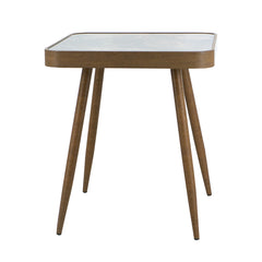 17.3x17.3x18" Square Side Table with Glass Top, Marbled Design, and Gold Iron Legs