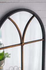 23.5x74.5" Arched Floor Mirror with Black and Gold Windowpane Design