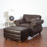 Leinster Faux Leather Upholstered Nailhead Chair and Ottoman 2 pieces set