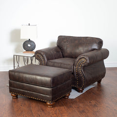 Leinster Faux Leather Upholstered Nailhead Chair and Ottoman 2 pieces set