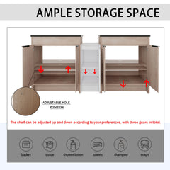 72 Inch Freestanding Bathroom Vanity with Black Ceramic Sink and Storage Cabinets, Soft Closing Door, 02430*2+0312 Combination Cabinet, KD-Package