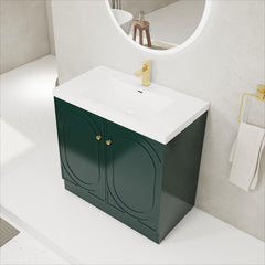 36" Freestanding Bathroom Vanity White Resin Sink & 2 Soft-Close Cabinet Doors (KD-Packing)