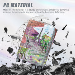 20"/24"/28" 3 pcs/set in PC Spinner Wheel Luggage, Carry on Suitcase, With Printed pattern and Combination Lock (Coffee+Iron Tower)