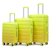 20"/24"/28" 3 pcs/set in PC Spinner Wheel Luggage, Carry on Suitcase, With Gradient Color and Combination Lock(Yellow+Green)