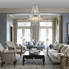 20" Chrome Crystal Chandelier with Adjustable Height, Modern Ceiling Light Fixture for Living Room, Dining Room, Staircase, 11-Light E12 Bulb Base (No Bulbs)