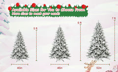 5ft Flocked Christmas Tree with 768 Tips, Realistic PE+PVC Snowy Hinged Tree with Metal Stand, Full Artificial Xmas Tree for Holiday Decoration