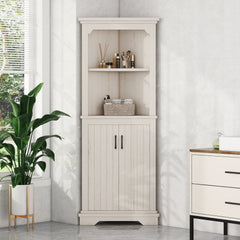 Tall Corner Cabinet with Doors for living room, bathroom,Dining Room or Kitchen,Beige