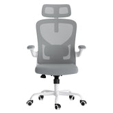 Ergonomic Office Chair, Home Office Desk Chair with Headrest, High Back Computer Chair with Armrests and Adjustable Lumbar Support for Home Office Study Room, White & Gray