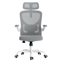 Ergonomic Office Chair, Home Office Desk Chair with Headrest, High Back Computer Chair with Armrests and Adjustable Lumbar Support for Home Office Study Room, White & Gray