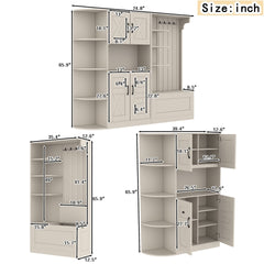 Multifunctional left-right combination hall cabinet (can be used separately) with storage and 4 hooks, storage cabinet/ hall tree 2 in 1 for living room, kitchen and hallway,antique Beige