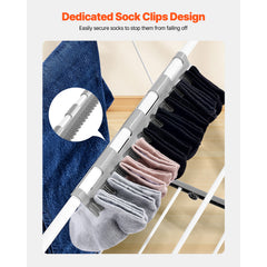 Clothes Drying Rack, 2-Tier Foldable Laundry Dryer Rack with Sock Clips & 31 Dry Rods, Metal Height Adjustable Drying Racks for Outdoor & Indoor, Free-Standing & Space-Saving Hanger, White