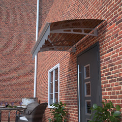 DA4734C Series Door Window Awning Canopy Made of 0.137 Inch Thick Crystal Solid Polycarbonate Sheet and Aluminum Alloy with Valance in size of 47" Wide x 34" Deep for Masonry Concrete Wall