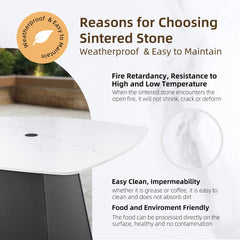 5-Piece Outdoor Pedestal Dining Set, 44" Rounded Square Sintered Stone Table with Flared Base and 4 Swivel Rockers, Sunbrella Cushions, Rust-Free Aluminum, Weather-Resistant, for Patio or Deck