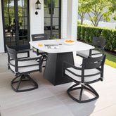 5-Piece Outdoor Pedestal Dining Set, 44" Rounded Square Sintered Stone Table with Flared Base and 4 Swivel Rockers, Sunbrella Cushions, Rust-Free Aluminum, Weather-Resistant, for Patio or Deck