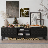 Modern Mid-Century Media Console with 4 Drawers and Cable Management, TV Console Table for TVs up to 75",Entertainment Center for Living Room and Office(Black)