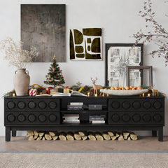 Modern Mid-Century Media Console with 4 Drawers and Cable Management, TV Console Table for TVs up to 75",Entertainment Center for Living Room and Office(Black)