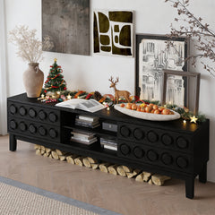 Modern Mid-Century Media Console with 4 Drawers and Cable Management, TV Console Table for TVs up to 75",Entertainment Center for Living Room and Office(Black)