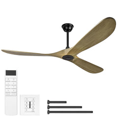 52" Wood Ceiling Fan no Light, 52 Inch Ceiling Fans without Lights with Remote Control and Wall Switch, Indoor Outdoor Ceiling Fan no Light for Patio,Indoor,Living Room,Bedroom,Farmhouse--ASH
