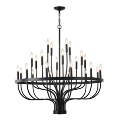 24-Light Black Chandelier Industrial Iron Candle Chandelier Modern Suspended Farmhouse Chandeliers Pendant Light Fixtures for Dining Room Bedroom Living Room Kitchen Island Foyer E12 Bulb (NO Include)