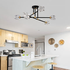 Modern Ceiling Lamp with Light Fixture (6*G9 Bulbs Included),Modern Semi Flush Mount Light Fixture Crystal Chandelier for Dining Room, Bedroom, Living Room--Matte Black
+Matte Gold