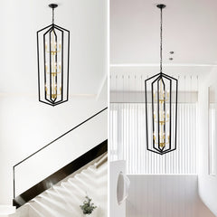 12-Light Lantern Tired Farmhouse Ceiling Hanging Light Black Chandelier Metal Modern Pendant Light Fixtures for Kitchen Island Dining Room Living Room Foyer Entryway(E12 Bulbs Not Included)