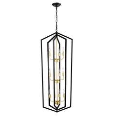 12-Light Lantern Tired Farmhouse Ceiling Hanging Light Black Chandelier Metal Modern Pendant Light Fixtures for Kitchen Island Dining Room Living Room Foyer Entryway(E12 Bulbs Not Included)