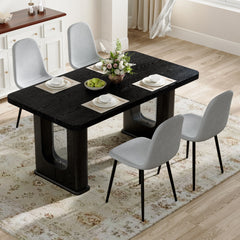 Table and chair set.64.5 x 35.4 Inch Stylish Black Wood Color Textured Dining Table.Paired with 4 Light Gray Linen-Cotton Material High Resilience Dining Chair with Metal Leg.