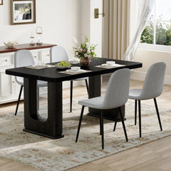 Table and chair set.64.5 x 35.4 Inch Stylish Black Wood Color Textured Dining Table.Paired with 4 Light Gray Linen-Cotton Material High Resilience Dining Chair with Metal Leg.