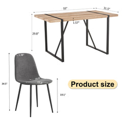 Table and chair set, upholstered side chairs in a modern medieval style, 6 dark grey dining chairs and a rustic industrial rectangular wood color MDF dining table.W1151S01857