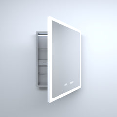 24 in. W x 30 in. H Rectangular Silver Aluminum Recessed/Surface Mount Right Medicine Cabinet with Mirror LED and Clock