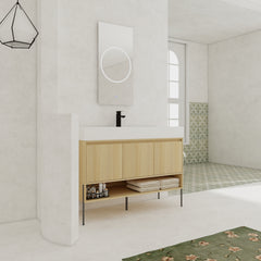 48" Bathroom Vanity Combo w/Single Resin Sink, Modern Storage Cabinet Set 3 Door, Multilayer solid wood, Oak