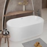 67" Linear Acrylic Freestanding Bathtub,Stand Alone Soaker Tub, Glossy White Acrylic, Toe-tap Chrome Drain, cUPC Certified