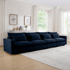 4 Seater Deep Seat Couches for Living Room, Comfy Blue Corduroy Sofas for Living Room Modern with 4 Waist Pillows