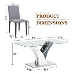 Table and chair set.Modern dining table, tempered glass countertop, and artistic MDF legs.Paried With 4 Light Gray Linen-Cotton dining chairs, simple and versatile, comfortable and accompanied.