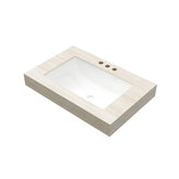 30" MURI Roma Travertine-Pattern Sintered Stone Countertop and Undermount Ceramic Basin with Three Standard Pre-drilled Faucet Holes, NO Cabinet, NO Faucet and Sink Cover
