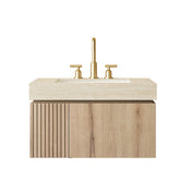MURI 30" Bathroom Vanity&Sink, Floating Plywood Storage Cabinet with Drawer&Door, Roma Travertine Sintered Stone Top&Ceramic Basin with 3 Pre-drilled Faucet Holes, Pre-assembled, White Oak Woodgrain