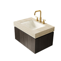 MURI 30" Bathroom Vanity&Sink, Floating Plywood Storage Cabinet with Drawer&Door, Roma Travertine Sintered Stone Top&Ceramic Basin with 3 Pre-drilled Faucet Holes, Pre-assembled, Espresso Woodgrain