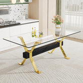 Dining table. Modern tempered glass dining table. Large modern office desk with gold plated metal legs and MDF crossbars, suitable for both home and office use. Kitchen. 79 ''x39''x30 '' 1105
