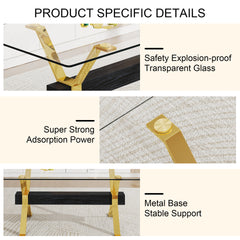 Dining table. Modern tempered glass dining table. Large modern office desk with gold plated metal legs and MDF crossbars, suitable for both home and office use. Kitchen. 79 ''x39''x30 '' 1105