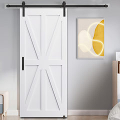 CRAZY ELF 28" x 84" Star Style Real Primed Door Slab + 6.6FT Barn Door Sliding Hardware + Adjustable Floor Guider + Pull Handle, DIY Unfinished Paneled Door, Modern Interior Barn Door, Moisture-proof