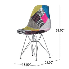 Patchwork Accent Chair Bohemian Style Fabric Chair with Chromed Legs Geometric Pattern Chair, 18"D x 21"W x 32"H, Set of 2