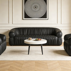Elegant White Marble Pattern Round Coffee Table - Diameter 23.6 Inches, Exquisite Suction Molding Process,White Marble Pattern Design,Black Sprayed Metal Leg.