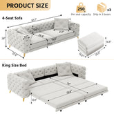 97.7" 3-in-1 Convertible Sleeper Sofa,28.4" Deep Seat Pull Out Sofa Bed,Button Tufted Modern Sofa,4-Seater Couch with Movable Ottoman for Apartment,Office,Bedroom,Light Grey(NEW SKU:W1885S00300)