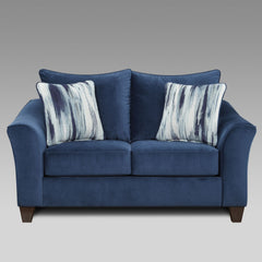 Camero Fabric Pillowback 2-Piece Living Room Set, Sofa and Loveseat, Navy Blue