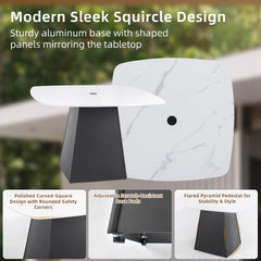 5-Piece Outdoor Pedestal Dining Set, 44" Rounded Square Sintered Stone Table with Flared Base and 4 Armchairs, Sunbrella Cushions, Rust-Free Aluminum, Weather-Resistant, for Patio or Deck
