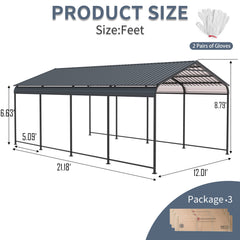 12 X 21 FT Carport, Heavy Duty Carport with Galvanized Steel Roof and Frame, Metal Carport Large Garage for Driveway Car, Truck