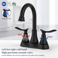 2-Handle 4-Inch Matte Black Bathroom Faucet, Bathroom Vanity Sink Faucets with Pop-up Drain and Supply Hoses