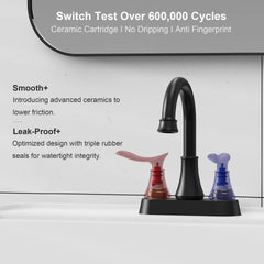 2-Handle 4-Inch Matte Black Bathroom Faucet, Bathroom Vanity Sink Faucets with Pop-up Drain and Supply Hoses