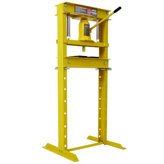 Hydraulic Shop Press ,12-Ton Capacity , Floor Mount ,with Press Plates, H-Frame Garage Floor Press, Adjustable Working Table Height, ,yellow