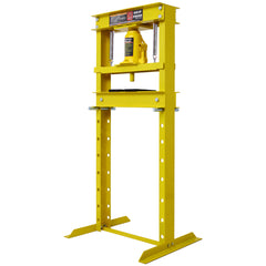 Hydraulic Shop Press ,12-Ton Capacity , Floor Mount ,with Press Plates, H-Frame Garage Floor Press, Adjustable Working Table Height, ,yellow